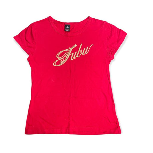 FUBU Women's Red and Gold Crop-top