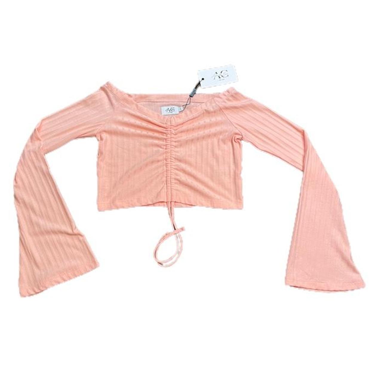 Long sleeve off the shoulder salmon pink crop top